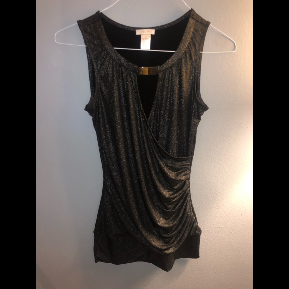 Caché Metallic Black Sleeveless Top
